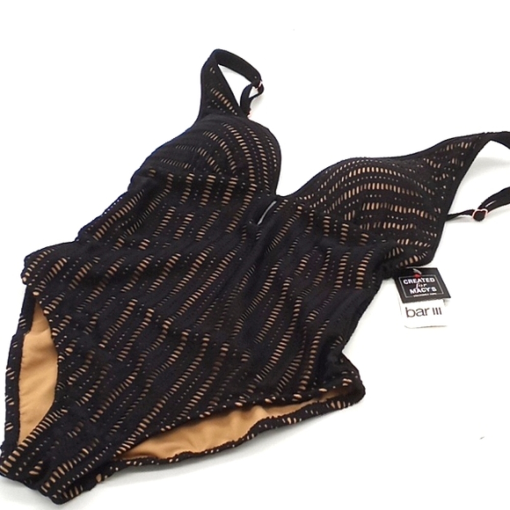 Bar III Plunging Crochet One-Piece Swimsuit‎ Black S